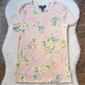 Barely Worn POLO by Ralph Lauren Pink Floral Ribbed Top Size 16 XL/TG